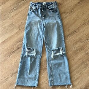 Light Blue Distressed Wide-Leg Youth Jeans